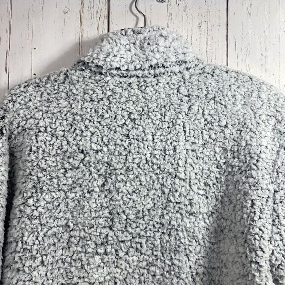 Victorias Secret PINK Sherpa Quarter-Zip Pullover Light Gray Fleece Sweatshirt - Picture 14 of 16